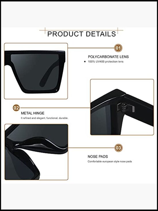 Oversized Square Shield Sunglasses UV Protection Rimless Large